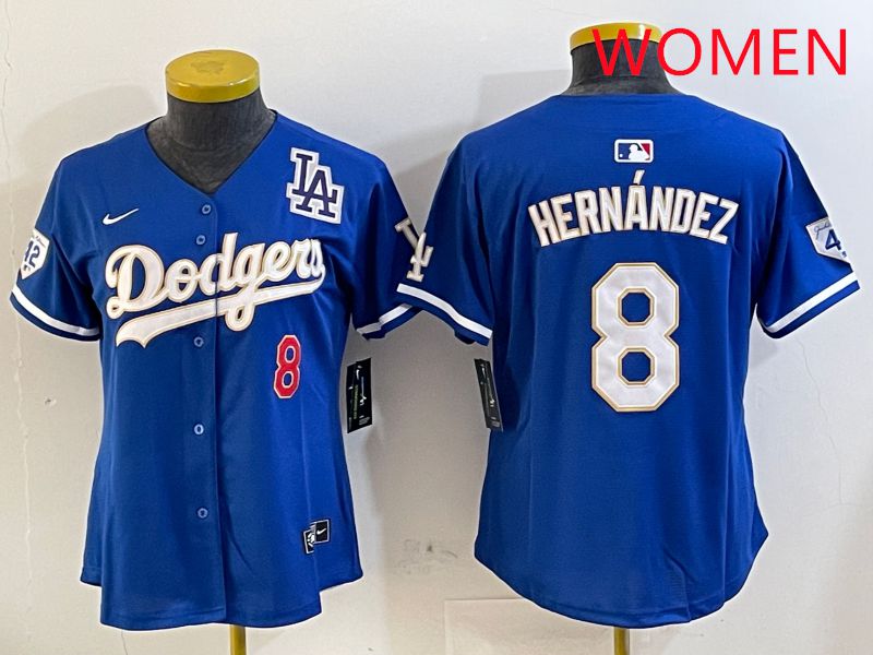 Women Los Angeles Dodgers #8 Hernandez Blue Gold Game 2025 Nike MLB Jersey style 5->women mlb jersey->Women Jersey